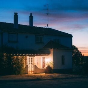 Charming house at sunset in suburban setting