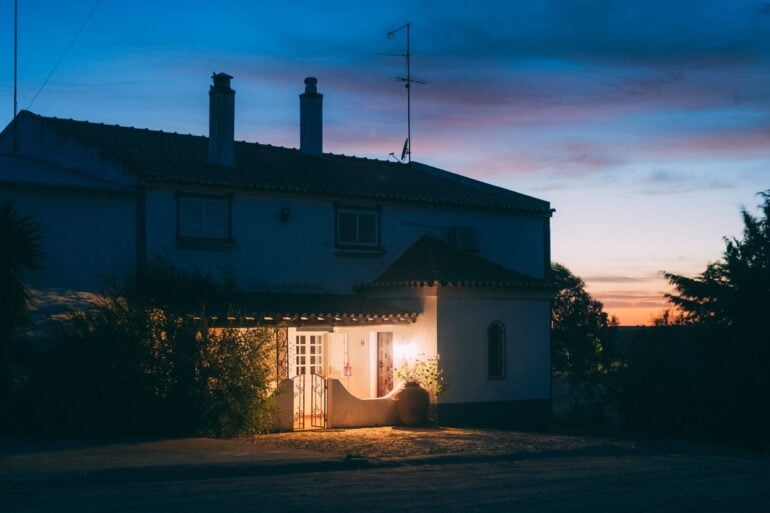 Charming house at sunset in suburban setting